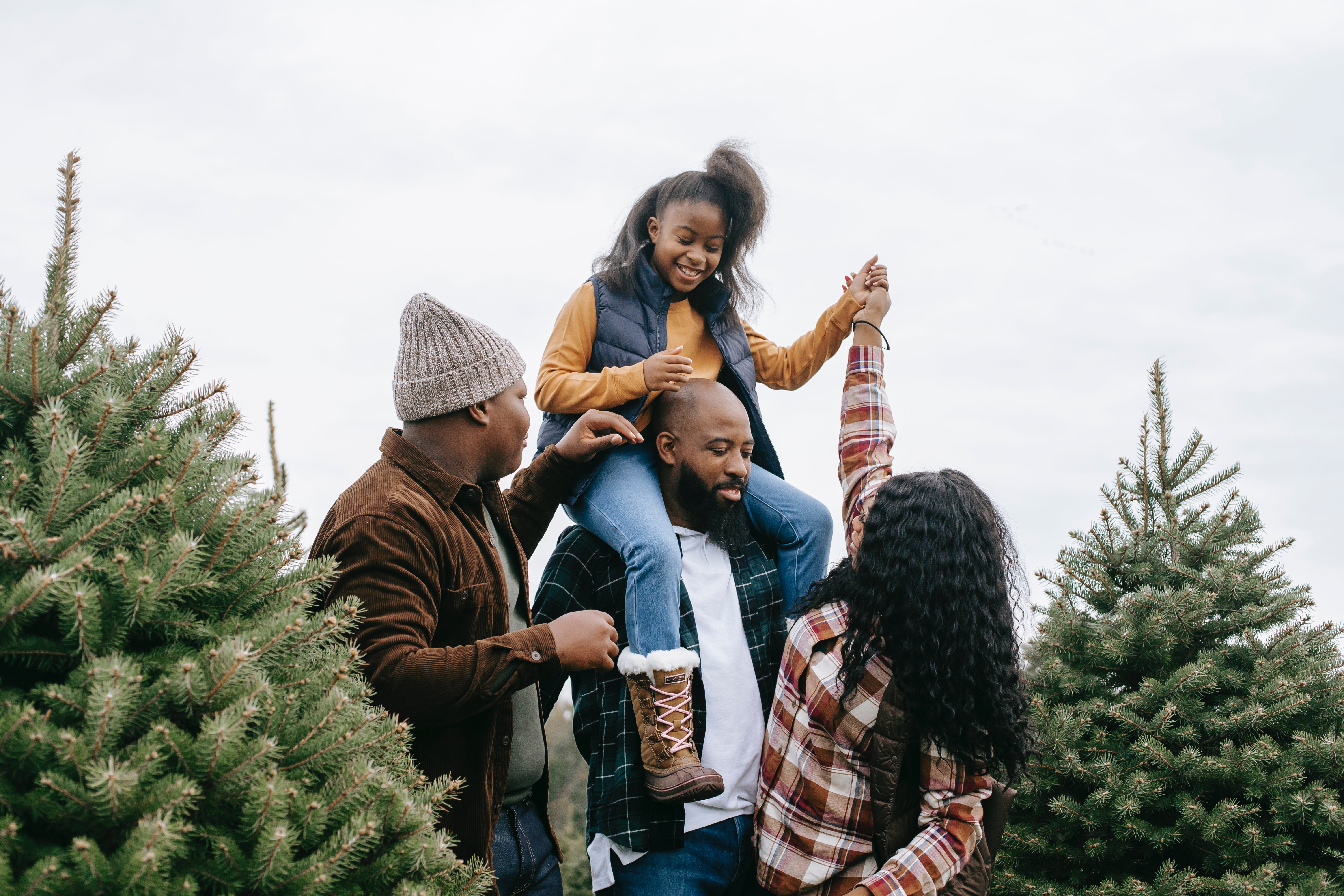 Family picking out a live Christmas tree